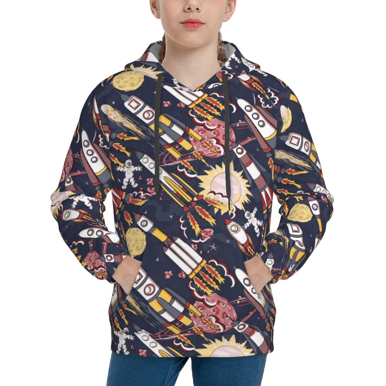 Space-Themed Cartoon Print Sweatshirt