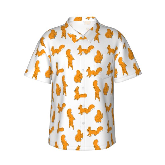 Daiia Cartoon Squirrel Hawaiian Shirt for Men Gentle Cotton Regular Short Sleeve Casual-Small