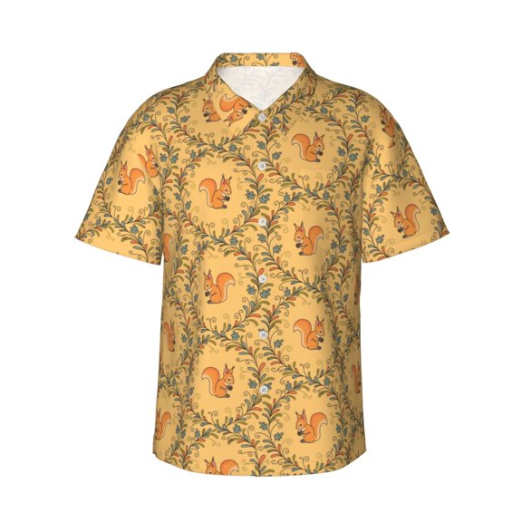 Daiia Cartoon Squirrel Hawaiian Shirt for Men Gentle Cotton Regular Short Sleeve Casual-XX-Large