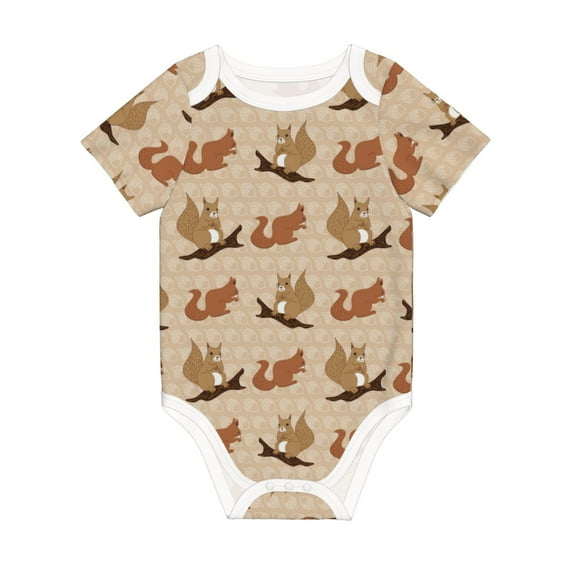 Daiia Cartoon Squirrel Printed Unisex-Baby Short Sleeve Onesies Bodysuits Baby Climbing Clothes Soft and Comfortable Romper with Expandable Shoulder Design-6 Months