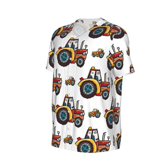 Daiia Cartoon Tractor Mens Baseball Jersey Button Down Shirts Short Sleeve Sports Uniforms-4X-Large