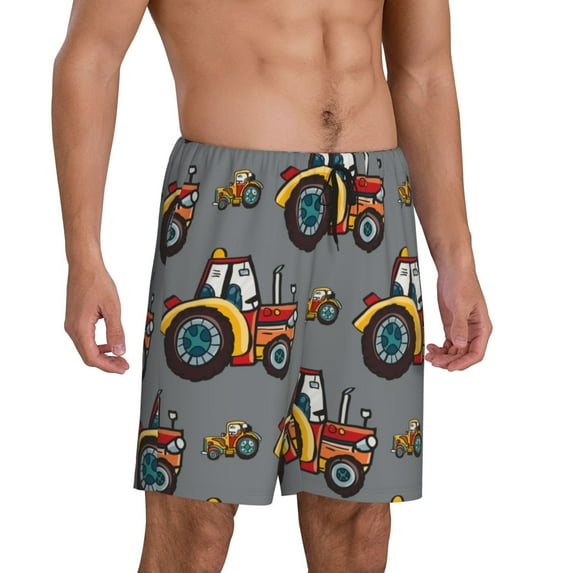 Daiia Cartoon Tractor Mens Woven Stretch Pajama Short,Short Pajama Pants-4X-Large