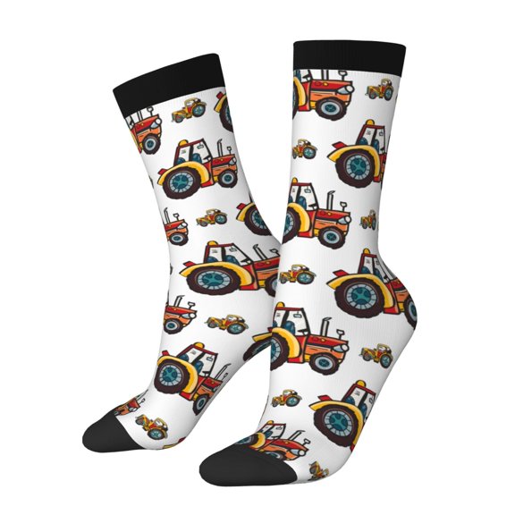 Daiia Cartoon Tractor Print Crew Socks – Soft Breathable Long Socks for Men & Women, Moisture-Wicking & Comfortable Daily Wear Socks, One-Size Fits Most (US 5-11)