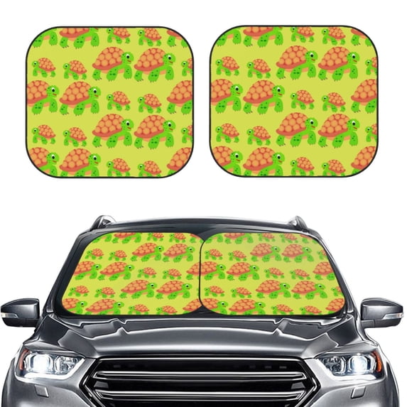 Daiia Cartoon Turtles 1 2PCS Car Windshield Sun Shade, Foldable Sun Shield for Car Front Window, Auto Sun Blocker Visor Protector Universal for Truck SUV Pickup-Large