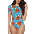 thumbnail image 1 of Daiia Cartoon Watermelon print Women's Crew Neck Short Sleeve Bodysuit Fashion Tops Fit Casual Basic Extender Bodysuit-X-Large, 1 of 9