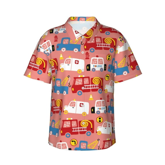 Daiia Cartoon with Traffic Elements Hawaiian Shirt for Men Gentle Cotton Regular Short Sleeve Casual-3X-Large