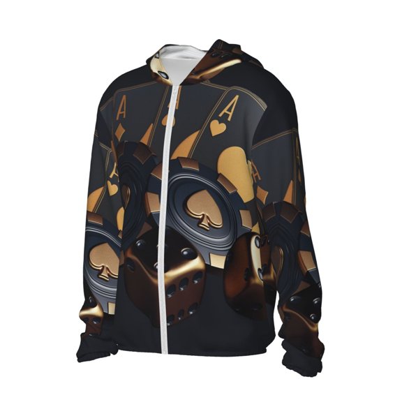 Daiia Casino Cards Poker UPF 50  Sun Protection Hoodie Jacket Lightweight Long Sleeve Sun Shirt for Women Men with Pocket Hiking Outdoor-XX-Large