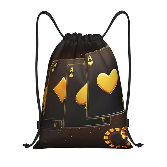 Daiia Casino Playing Cards Pattern Drawstring Backpack, Gym Bag, Lightweight Backpack, Water-Resistant Bag Travel Sports Backpack, Fitness Bag, Yoga Bag-Small