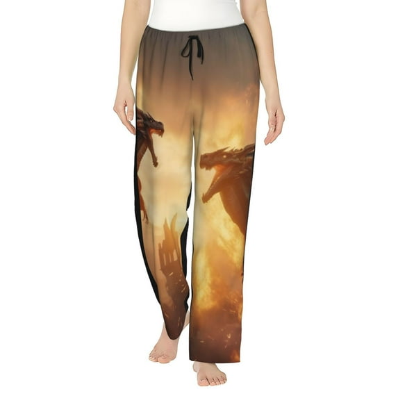 Daiia Castle Cool Fire Dragon Women's Sleep Pant with Pockets and Drawstring,Pajama Pants-X-Large