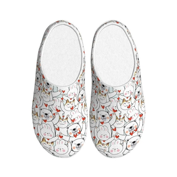 Daiia Cat Bear Rabbit Print Women’s Fuzzy Slippers Memory Foam Lightweight House Shoes Cozy Loafer Flannel House Shoes-35/36