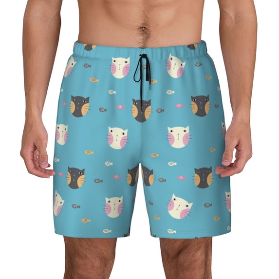 Daiia Cat Fish Mens Swim Trunks Swim Shorts Quick Dry Swim Shorts with Mesh Lining Pockets-X-Large