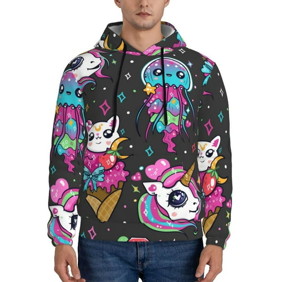 Daiia Cat Icecream for Men's Fashion Hoodies & Sweatshirts with Kangaroo Pocket Hooded Sweatshirt Breathable & Moisture Wicking-3X-Large