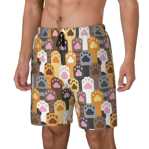 Daiia Cat Paw (2) Mens Swim Trunks Swim Shorts Quick Dry Swim Shorts with Mesh Lining Pockets-X-Large