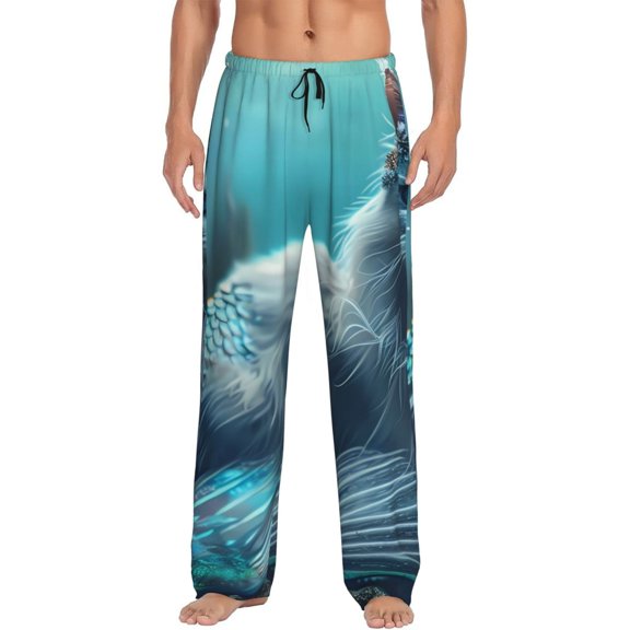 Daiia Cat Underwater Fantasy Men's Sleep Pant with Pockets and Drawstring,Pajama Pants-Small