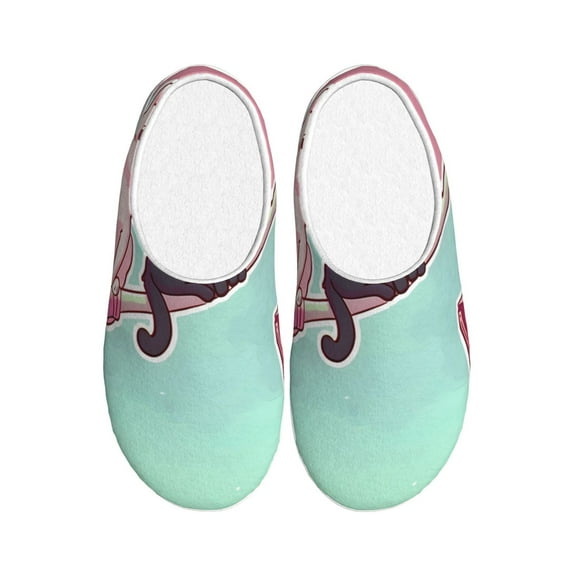 Daiia Cats On Broomstick Print Women’s Fuzzy Slippers Memory Foam Lightweight House Shoes Cozy Loafer Flannel House Shoes-35/36