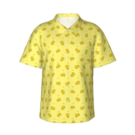 Daiia Cheese 1 Hawaiian Shirt for Men Gentle Cotton Regular Short Sleeve Casual-Large