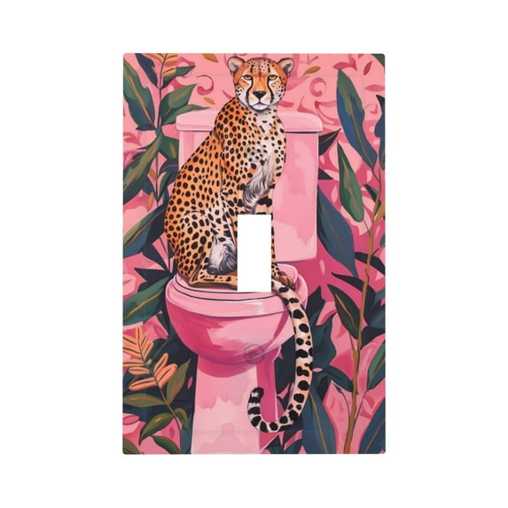 Daiia Cheetah On Toilet Humor Art Pattern Decorator Wall Plate Child Safe Outlet Cover, Switch and Outlet Covers,Size 1-Gang 5.0" x3.0" , Polycarbonate Thermoplastic-Style T