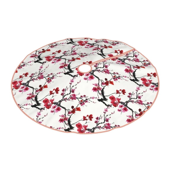 Daiia Cherry Blossoms Drawing Merry Christmas Tree Skirt , Xmas Large Lace-up Tree Skirt, Santa Snowflakes Rustic Home Decorations New Year Party Farmhouse Decor-48"