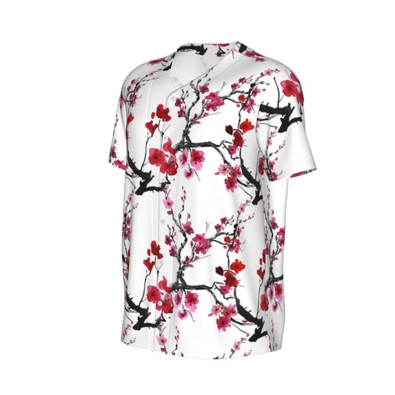 Daiia Cherry Blossoms Mens Baseball Jersey Button Down Shirts Short Sleeve Sports Uniforms-Small