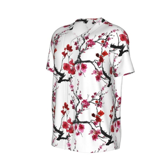 Daiia Cherry Blossoms Mens Baseball Jersey Button Down Shirts Short Sleeve Sports Uniforms-XX-Large