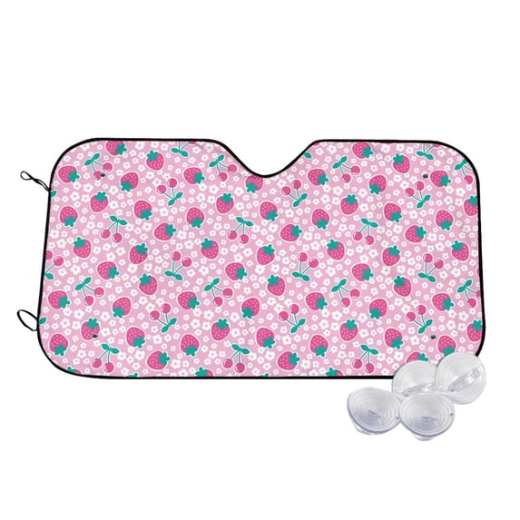 Daiia Cherry Strawberry Windshield Sun Shade for Car SUV Truck (Medium ), Car Sun Shade Windshield, Car Shades for Front Windows, Sunshade for Car Windshield