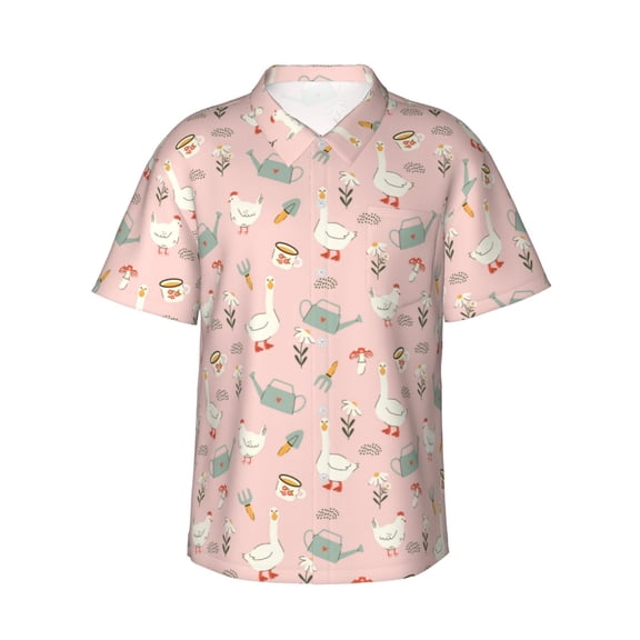Daiia Chicken And Goose Hawaiian Shirt for Men Gentle Cotton Regular Short Sleeve Casual-XX-Large