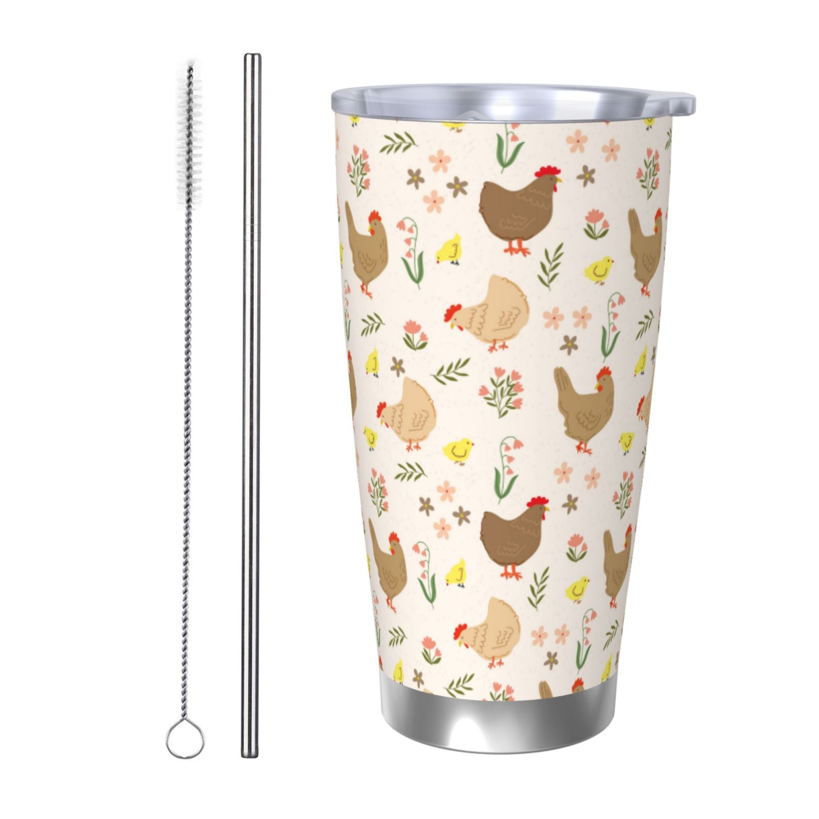 Daiia Chicken Family Printed 20oz Insulated Coffee Cup with Straw ...