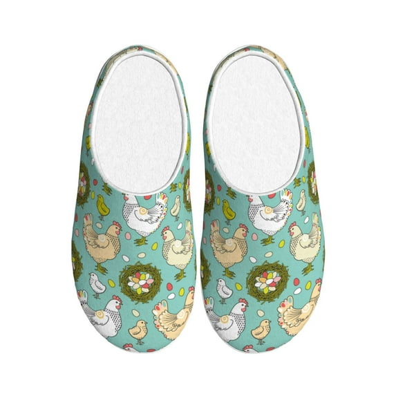 Daiia Chicken Laying Eggs Print Women’s Fuzzy Slippers Memory Foam Lightweight House Shoes Cozy Loafer Flannel House Shoes-40/41