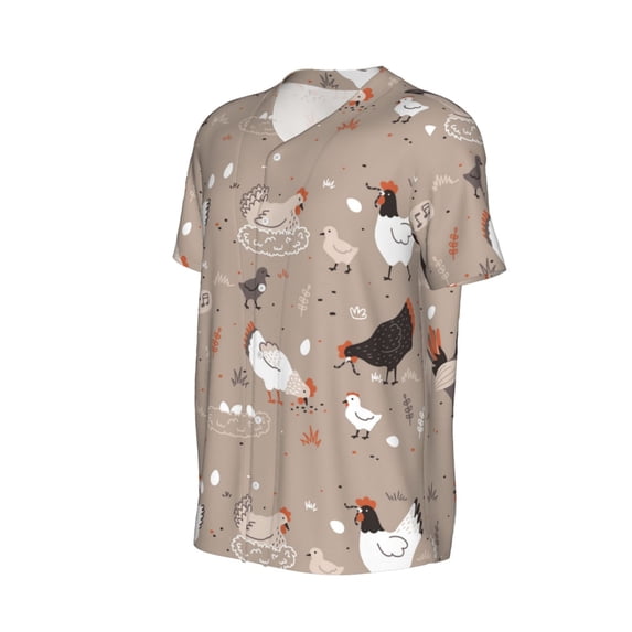Daiia Chicken Mens Baseball Jersey Button Down Shirts Short Sleeve Sports Uniforms-Small