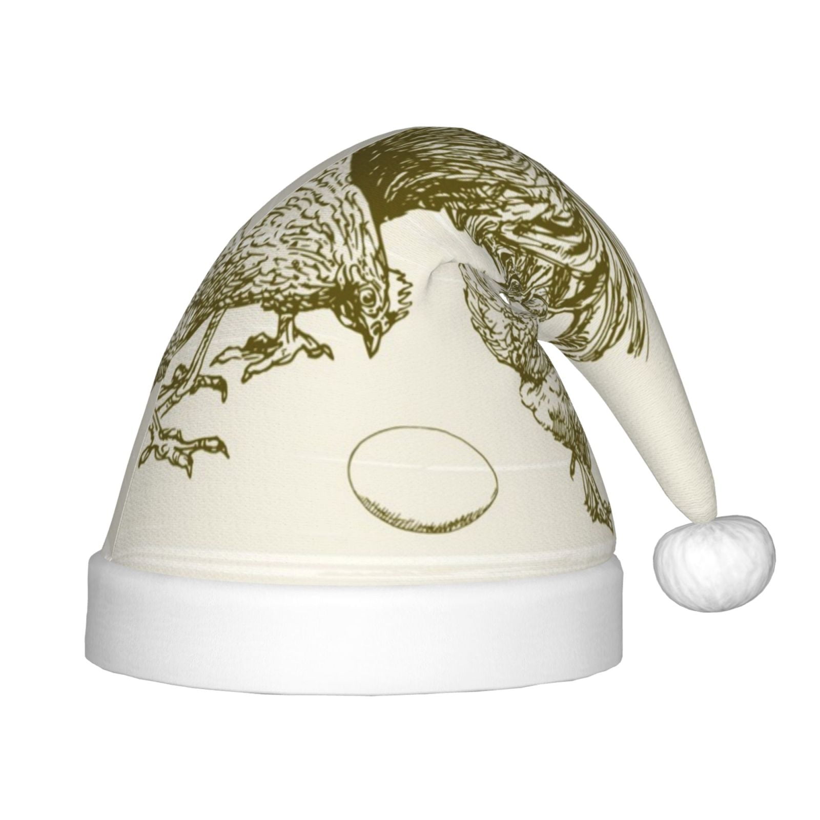 Daiia Chickens Print Christmas Knitted Beanie Hat, Large Knit Hat Xmas