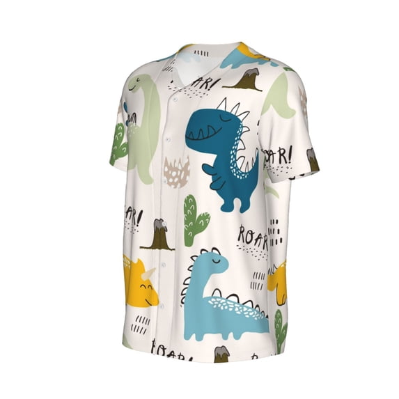 Daiia Childish Dinosaur Mens Baseball Jersey Button Down Shirts Short Sleeve Sports Uniforms-Small