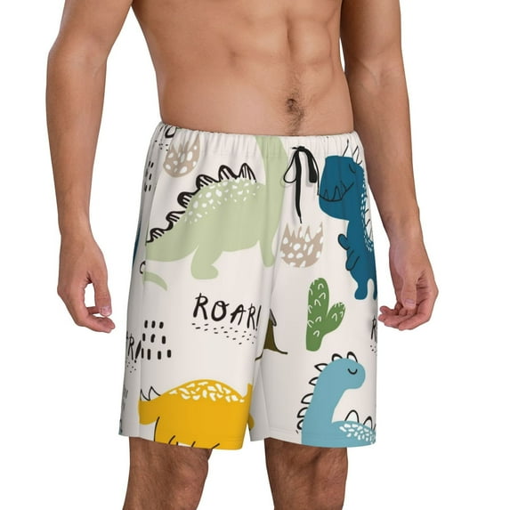Daiia Childish Dinosaur Mens Woven Stretch Pajama Short,Short Pajama Pants-Large