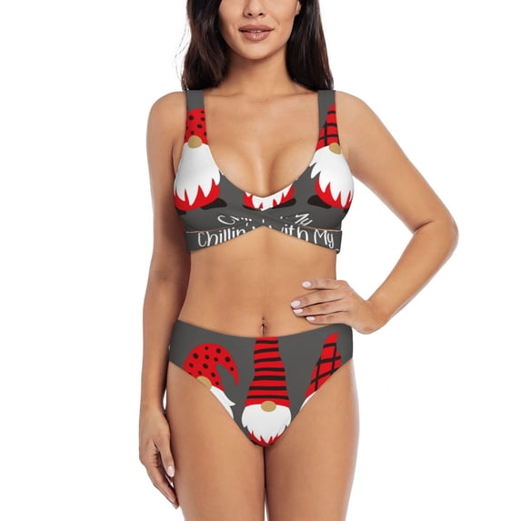 Daiia Chillin with My Gonme Women's Bikini Set Two Piece Swimsuit High Waisted Bikini Adjustable Straps Bikini Perfect for Beach, Pool, and Summer Vacation-Medium