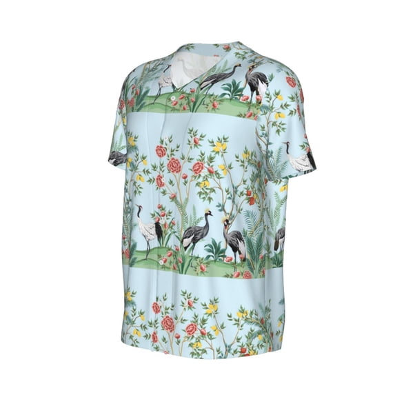 Daiia Chinoiserie Floral Palm Tree Mens Baseball Jersey Button Down Shirts Short Sleeve Sports Uniforms-Small