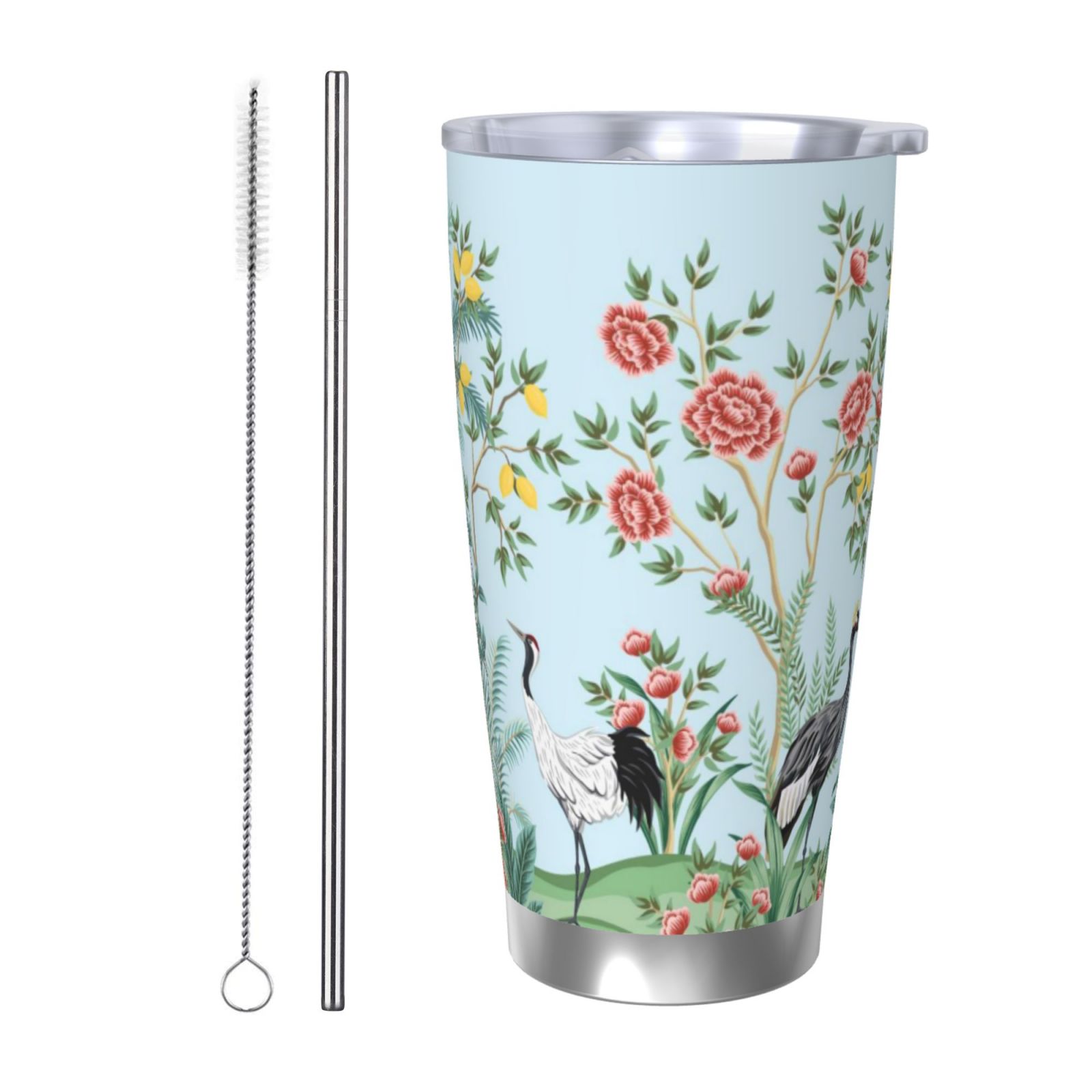 Daiia Chinoiserie Floral Palm Tree Printed 20oz Insulated Coffee Cup ...