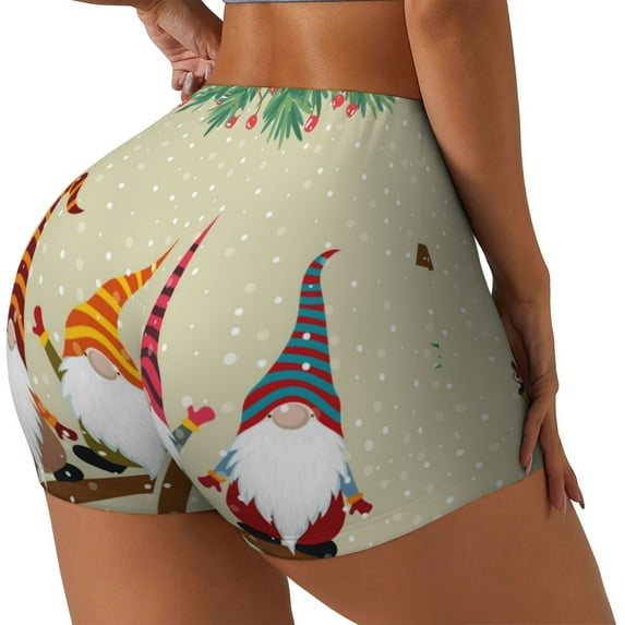 Daiia Christmas Card With Gnomes Pattern Women's Workout Shorts Biker Shorts - High Waisted Workout Spandex Tummy Control Gym Running Yoga Shorts-Large