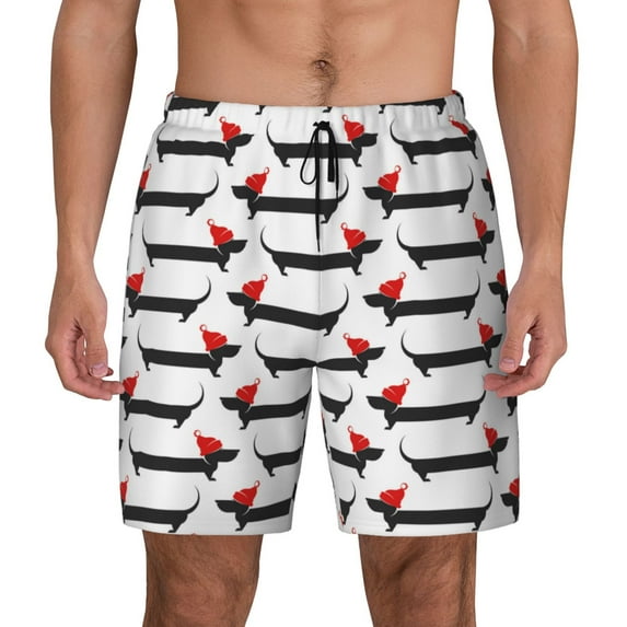 Daiia Christmas Dachshund Mens Swim Trunks Swim Shorts Quick Dry Swim Shorts with Mesh Lining Pockets-X-Large
