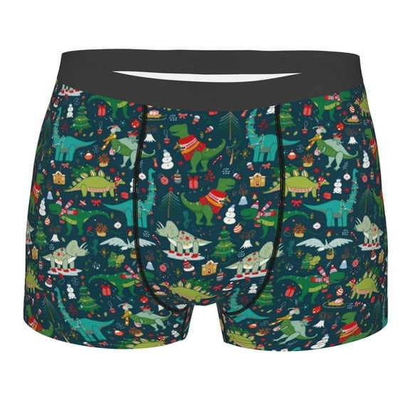 Daiia Christmas Dinosaur colorful Men's Underwear Boxer Briefs, Cotton Stretch Moisture-Wicking Underwear-X-Large
