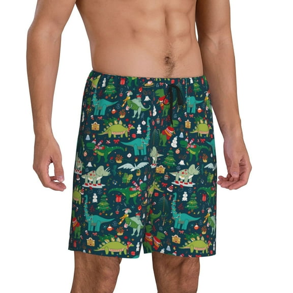 Daiia Christmas Dinosaur colorful Mens Woven Stretch Pajama Short,Short Pajama Pants-Small
