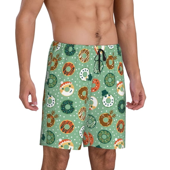 Daiia Christmas Donuts Mens Woven Stretch Pajama Short,Short Pajama Pants-X-Large