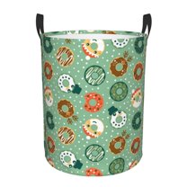 Daiia Christmas Donuts Round Laundry Basket with Handles Thickened Waterproof Circular hamper,Dirty Clothes Storage Basket for Bedroom,Bathroom,College Dorm-Small