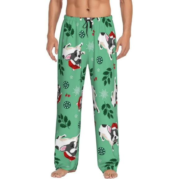 Daiia Christmas French Bulldog Men's Sleep Pant with Pockets and Drawstring,Pajama Pants-Medium