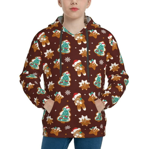 Daiia Christmas Gingerbread for Boys Fashion Hoodies & Sweatshirts with Kangaroo Pocket,Hooded Sweatshirt for Kid, Breathable& Moisture Wicking-Large
