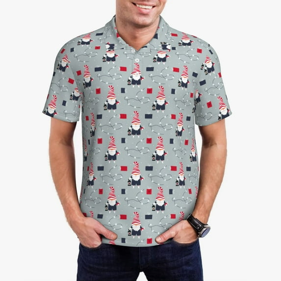 Daiia Christmas Gnome 1 Pattern Men’s Polo Shirts,Solid Deck Shirt,Classic Fit, Breathable Cotton Polo for Casual and Sport Wear-4X-Large