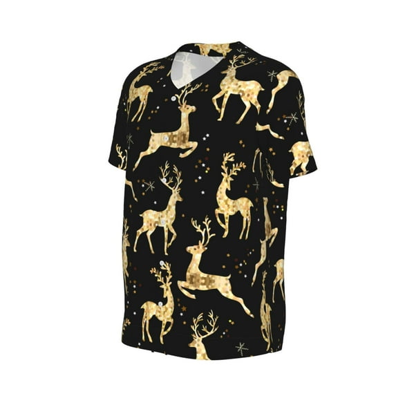 Daiia Christmas Gold Deers Mens Baseball Jersey Button Down Shirts Short Sleeve Sports Uniforms-Medium