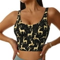 thumbnail image 1 of Daiia Christmas Gold Deers Printed Women's Sports Bra, Breathable Activewear Bra with U-Back Design and Removable Pads, Comfortable and Supportive for Yoga, Workout-Medium, 1 of 8
