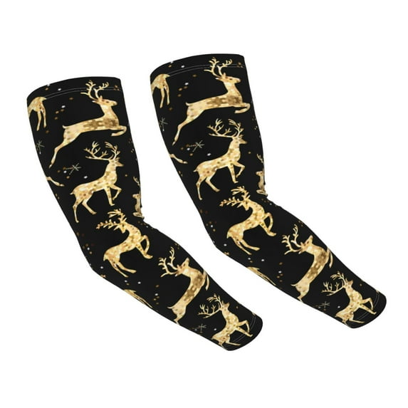 Daiia Christmas Gold Deers UV Sun Protection Arm Sleeves - Cooling Compression Arm Sleeve - Sports & UV Arm Sleeves for Men & Women