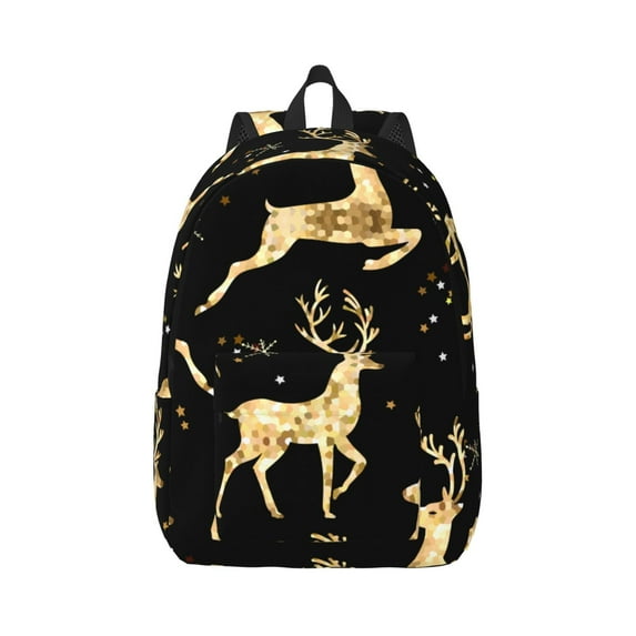 Daiia Christmas Gold Deers Vintage Canvas Backpack for Men and Women ,Hiking Backpack,Travel Laptop Bag for School,Large Capacity Backpack