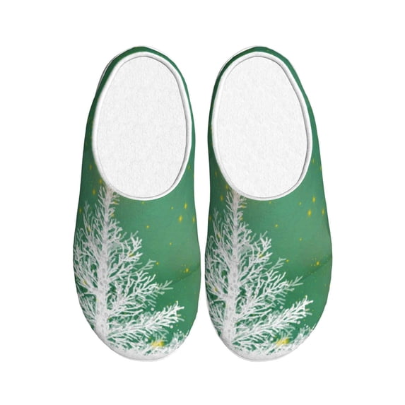 Daiia Christmas Green Print Women’s Fuzzy Slippers Memory Foam Lightweight House Shoes Cozy Loafer Flannel House Shoes-44/45