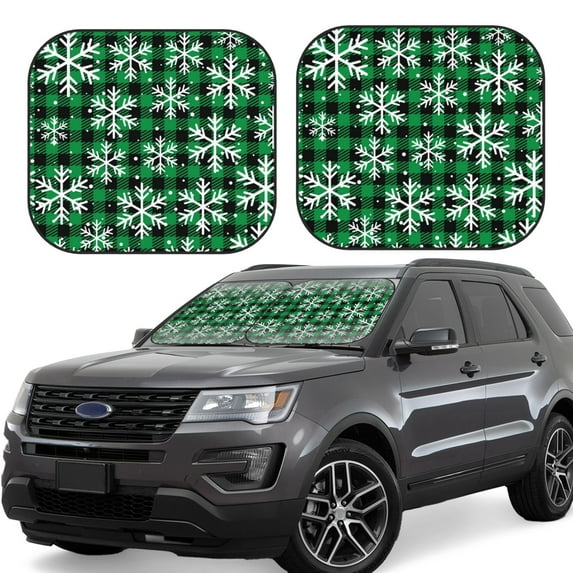 Daiia Christmas Pattern At Buffalo Plaid 2PCS Car Windshield Sun Shade, Foldable Sun Shield for Car Front Window, Auto Sun Blocker Visor Protector Universal for Truck SUV Pickup-Large